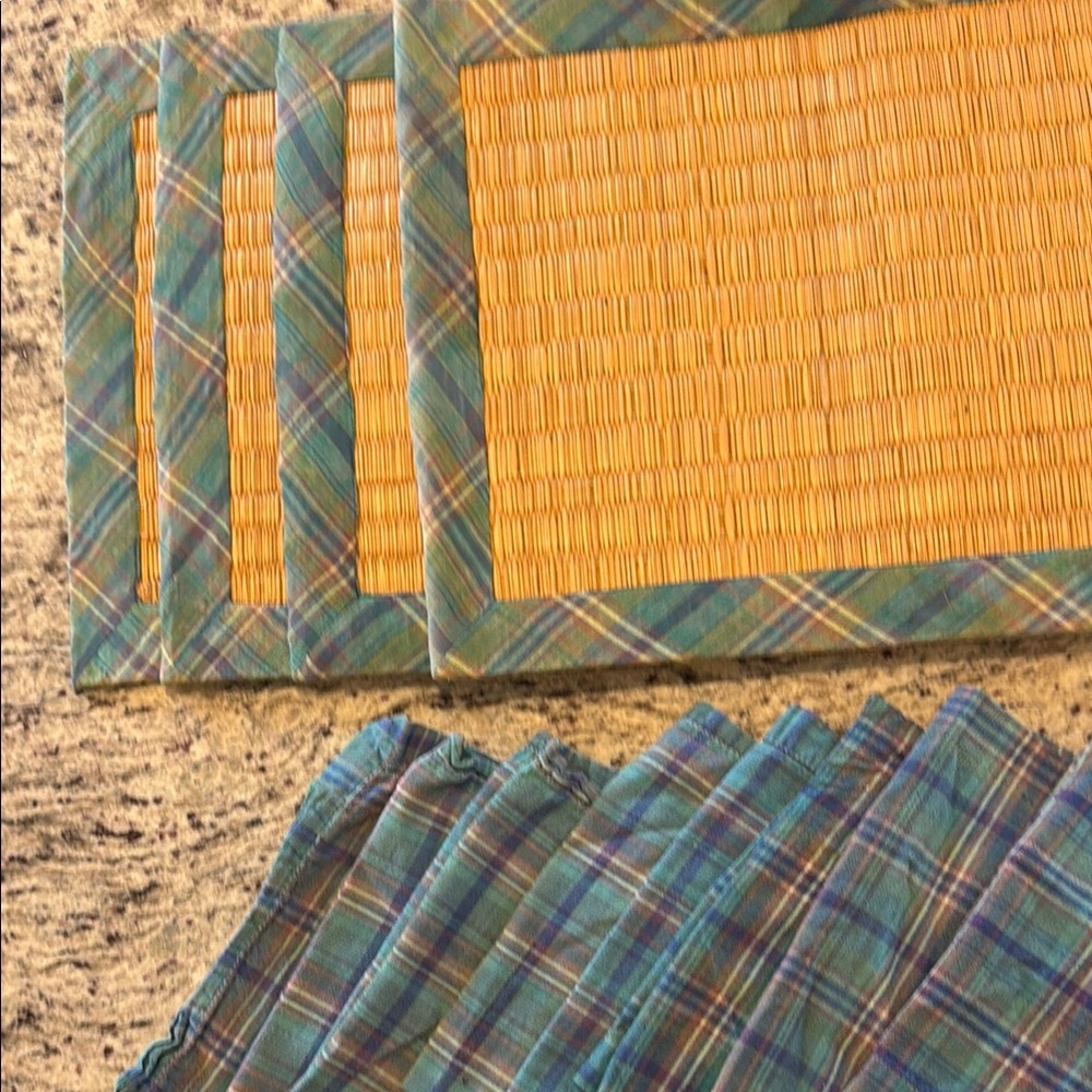 Pottery Barn Madras Plaid Placemat and Napkin Set